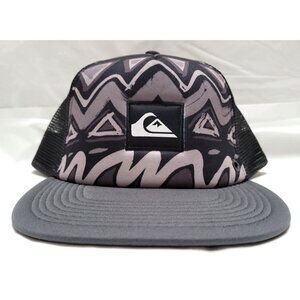 Quiksilver Black Gray Mesh Trucker Hat Abstract Print Adjustable Snapback OSFM
